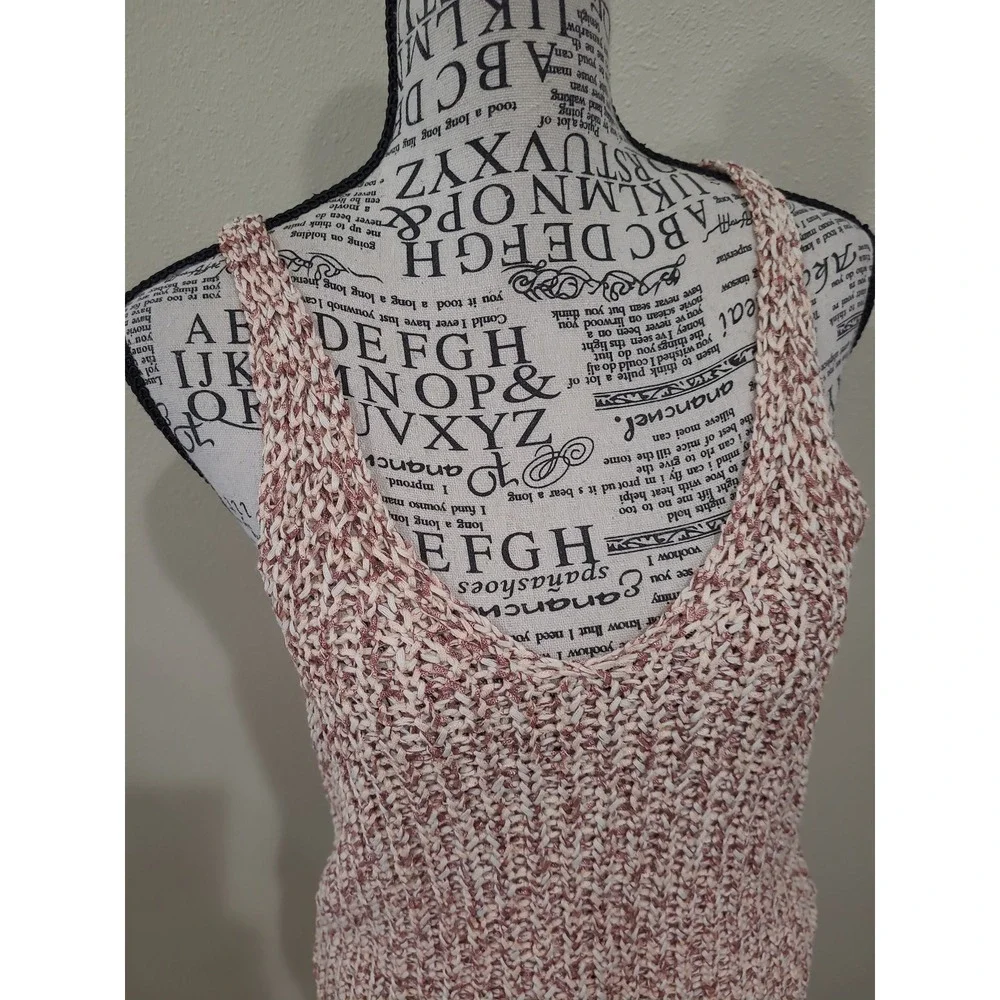 Harper Heritage Women's SZ S chunky ribbed Knit Tank Top cream tan deep V boho